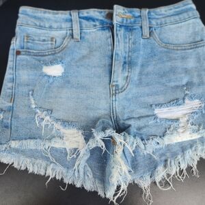 Nature denim fringe shorts